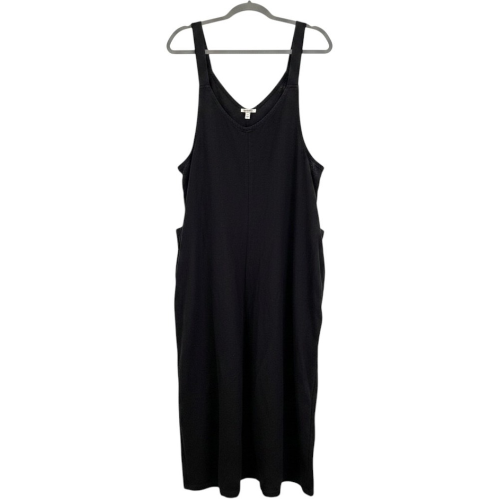 Hunter & Brown Black Rayon Linen Wide Leg round-Neck Jumpsuit M summer casual